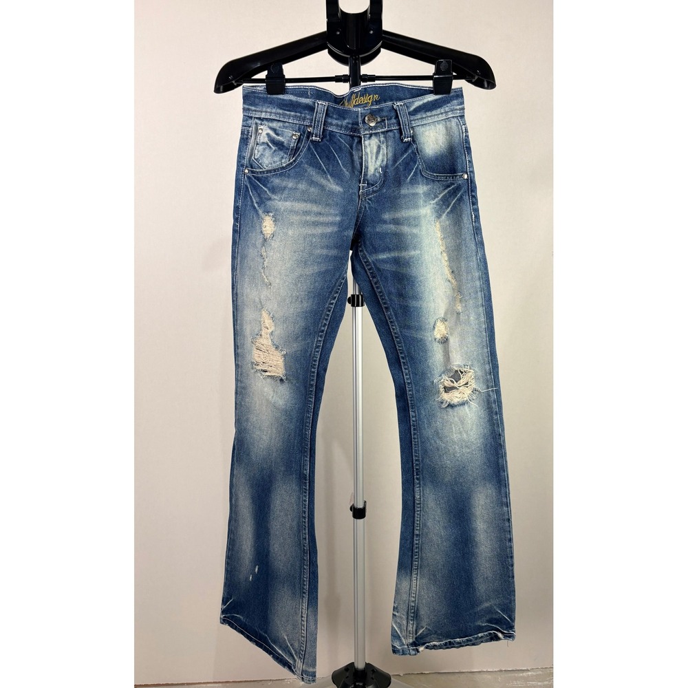 Snuff Denim Industry Nagoya Japan Distressed Bootcut Jeans Blue Red Zipper 29